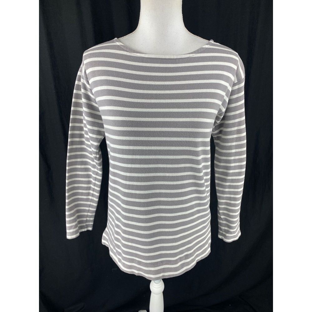Everlane Striped Boatneck Sweater Women's S Gray White Stretch Knit 100% Cotton‎